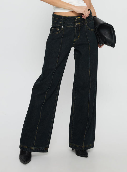 Hannalee Low Rise Wide Leg Jeans Grunge Wash