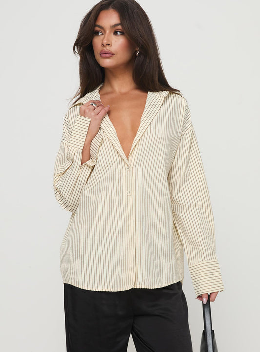Mallin Shirt Cream/Brown Stripe