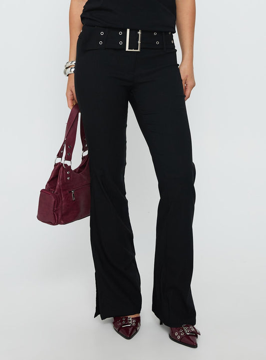 Kortnee Eyelet Detail Flare Leg Pants Black