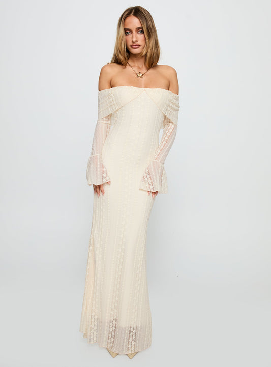 Perdita Long Sleeve Lace Maxi Dress Cream