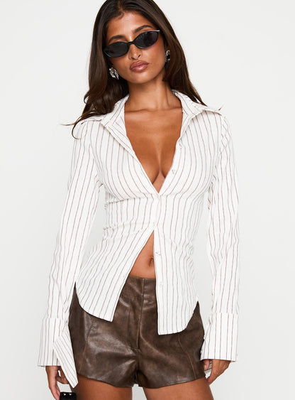 Madlin Long Sleeve Top Beige Stripe