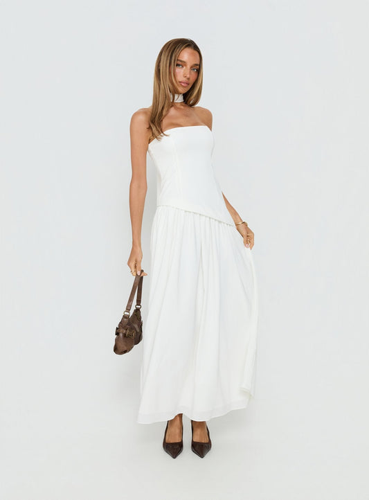 Odela Strapless Drop Waist Maxi Dress White