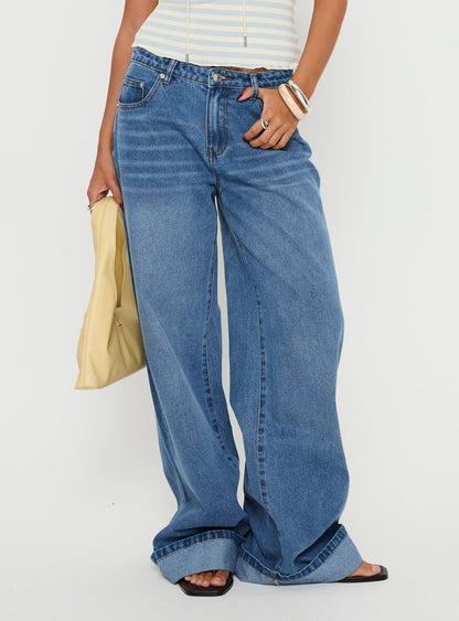 Jacobie Mid Rise Wide Leg Jeans Mid Blue Wash