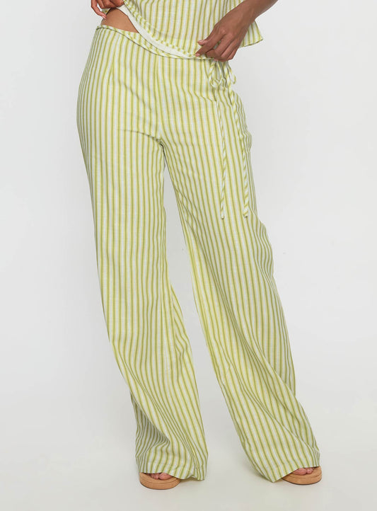With Pleasure Tie Side Pant Green / Blue Stripe