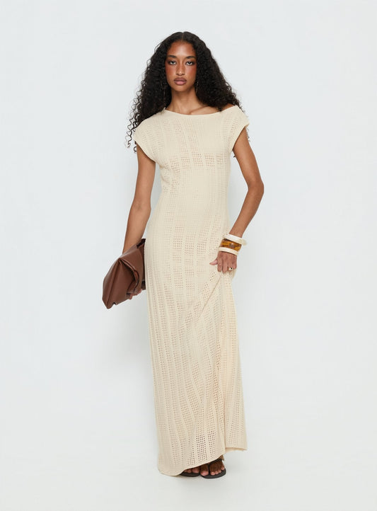 Break My Soul Knit One Shoulder Maxi Dress Beige