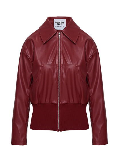 Radio On Blast Faux Leather Bomber Jacket Red