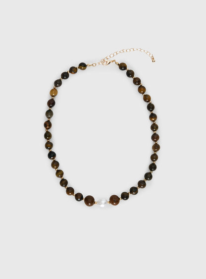 In Your Life Beaded Necklace Brown / Pearl