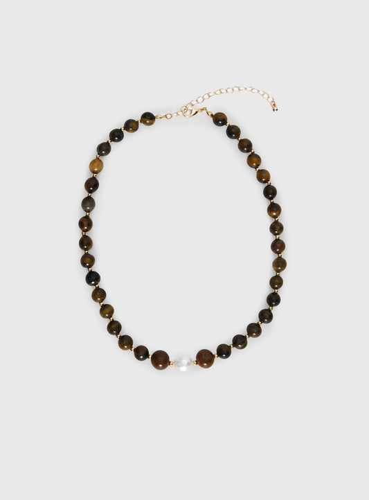 In Your Life Beaded Necklace Brown / Pearl