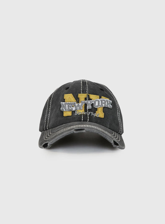Back To Back Distressed Cap Black