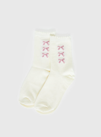 Teen Spirit Bow Socks White / Pink