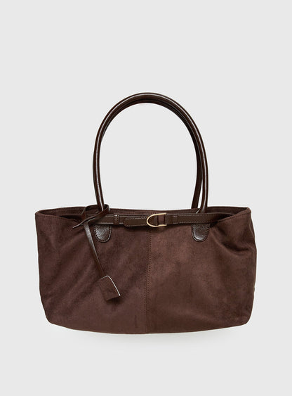 Yearning Faux Suede Buckle Detail Shoulder Bag Choc