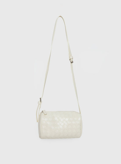 Corlee Woven Faux Leather Cylinder Bag Cream
