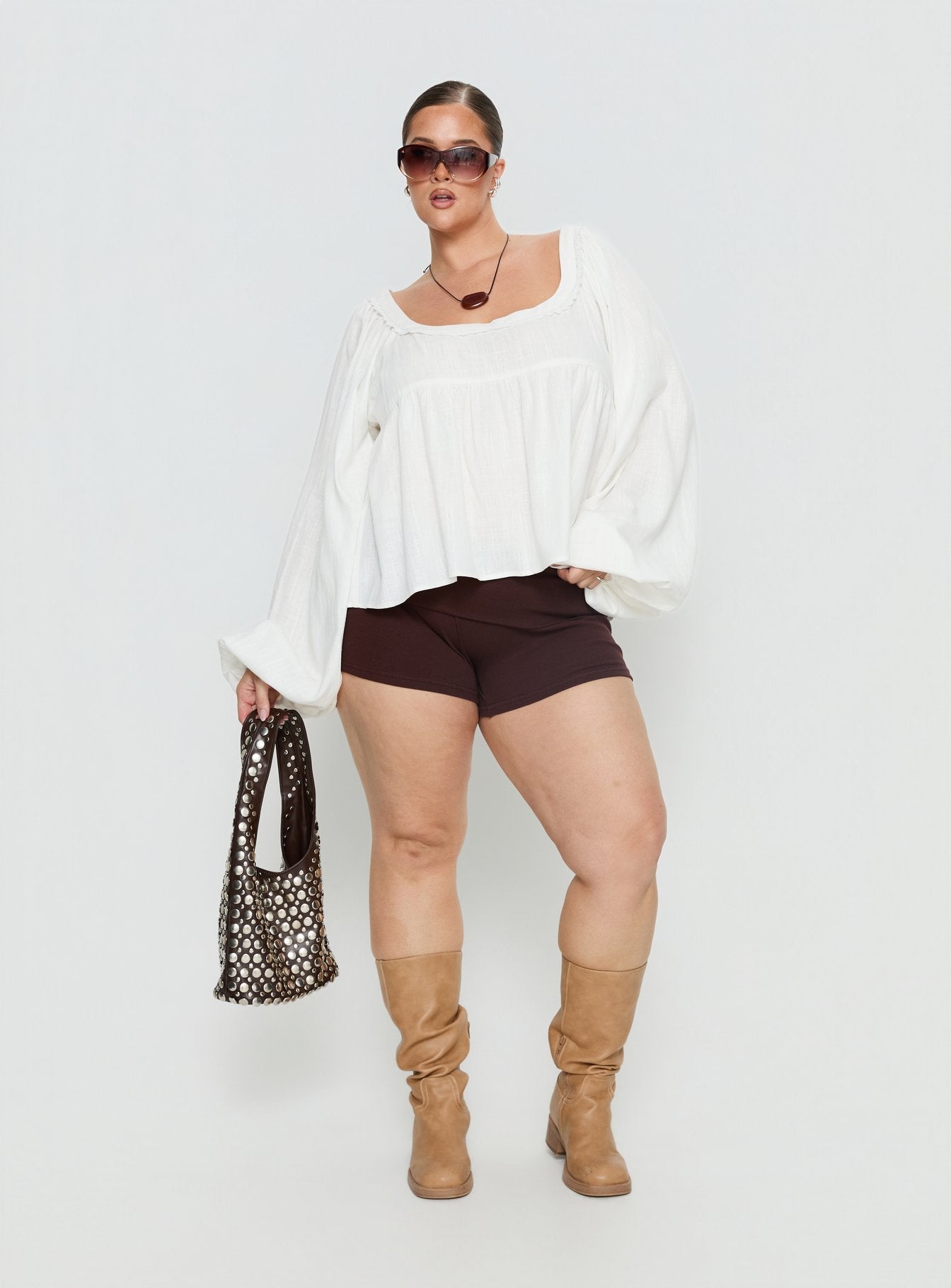 Benjie Long Sleeve Top White Curve