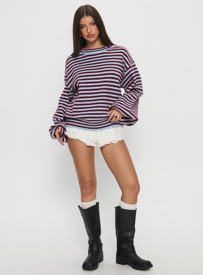 Winter Stroll Knit Sweater Blue Stripe