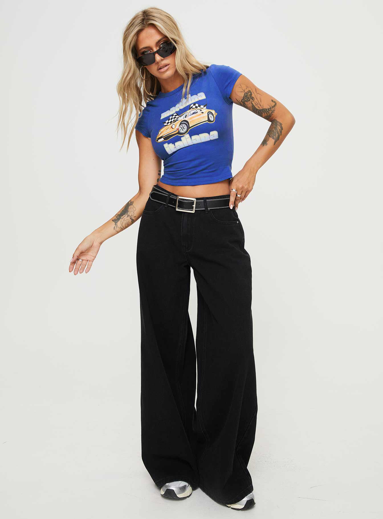 Naylor Mid Rise Wide Leg Jeans Washed Black Denim