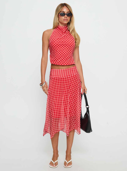 Scenic Route High Neck Top Red Check