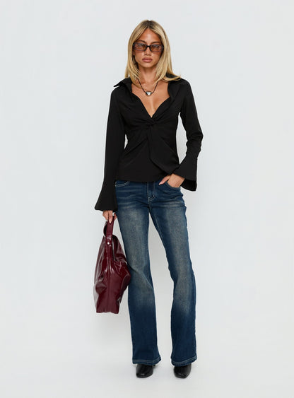 Serita Twist Detail Long Sleeve Shirt Black
