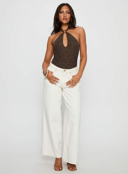Libbey Hardware Detail Textured Bodysuit Brown