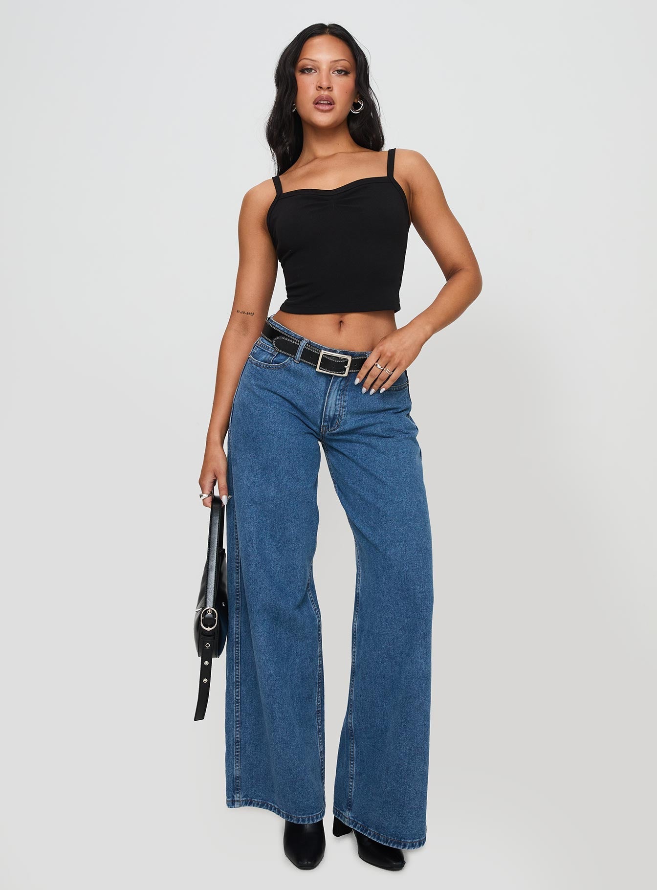 Essentials Ruched Rib Cami Top Black