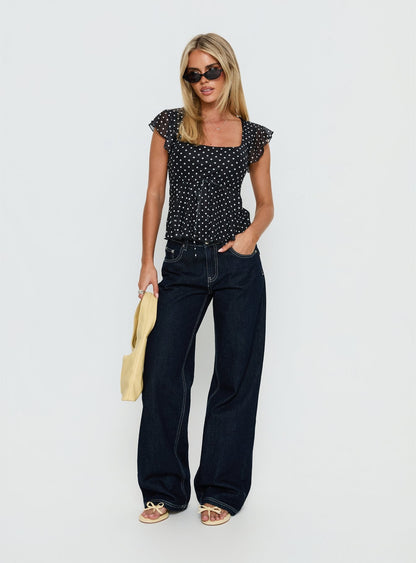Auroraah Frill Top Black Polka
