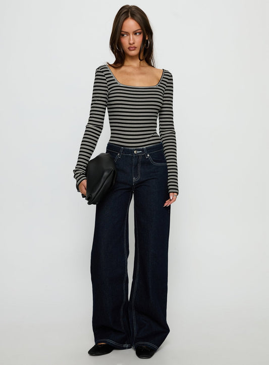 Donica Square Neck Long Sleeve Bodysuit Grey Stripe