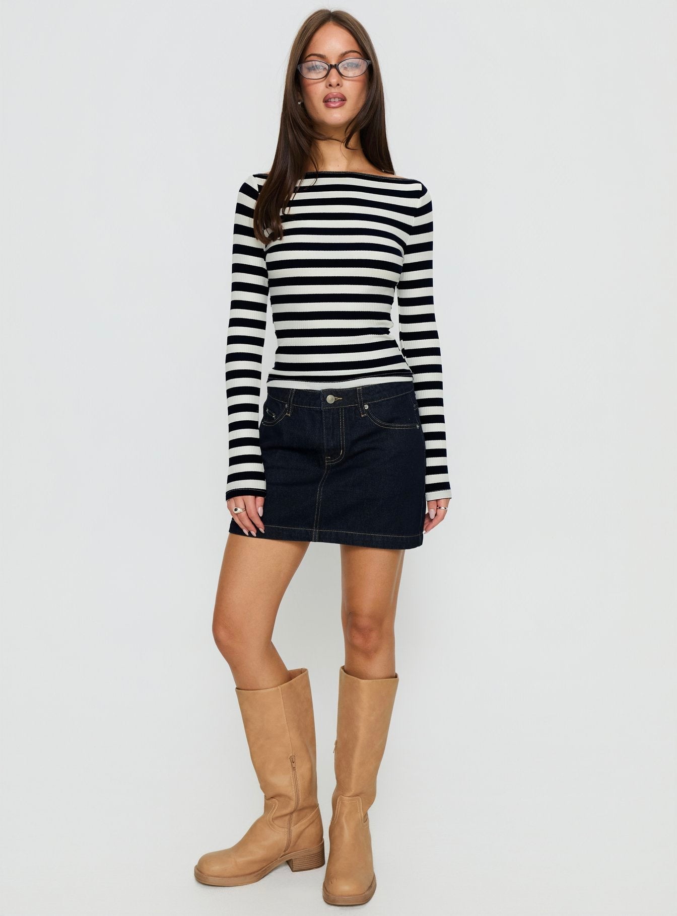Nickei Denim Mini Skirt Raw Dark Wash