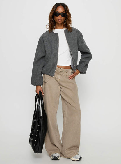 Karletta Cropped Bomber Jacket Grey