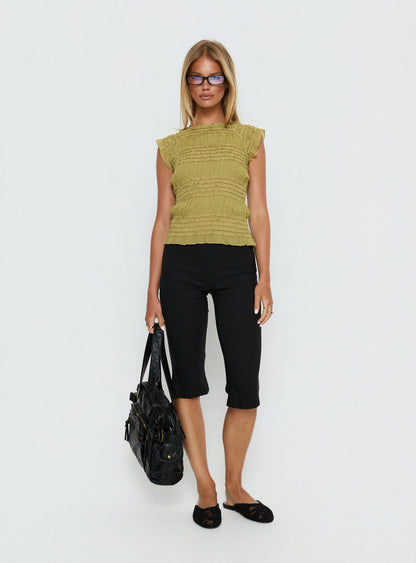 Talyn Cap Sleeve Frill Top Olive