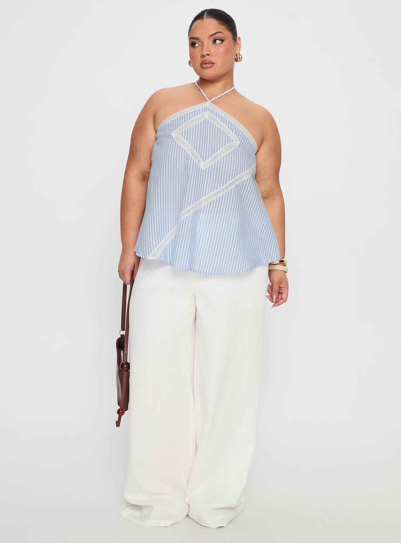 Jezabele Halter Top Blue Stripe Curve