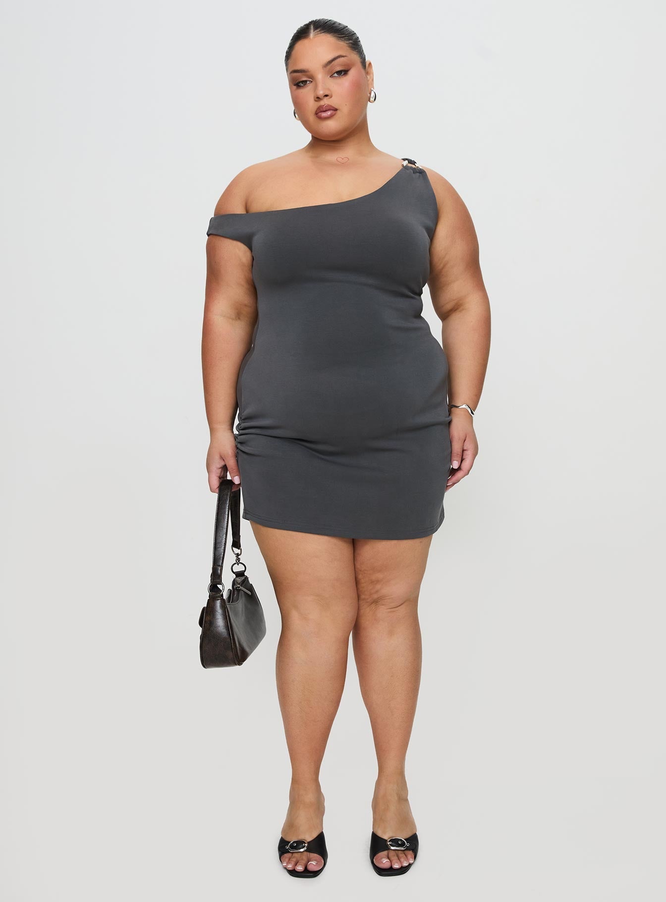 True Desires One Shoulder Mini Dress Grey