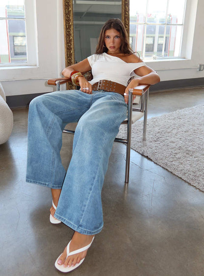 Naylor Mid Rise Wide Leg Jeans Light Blue Wash