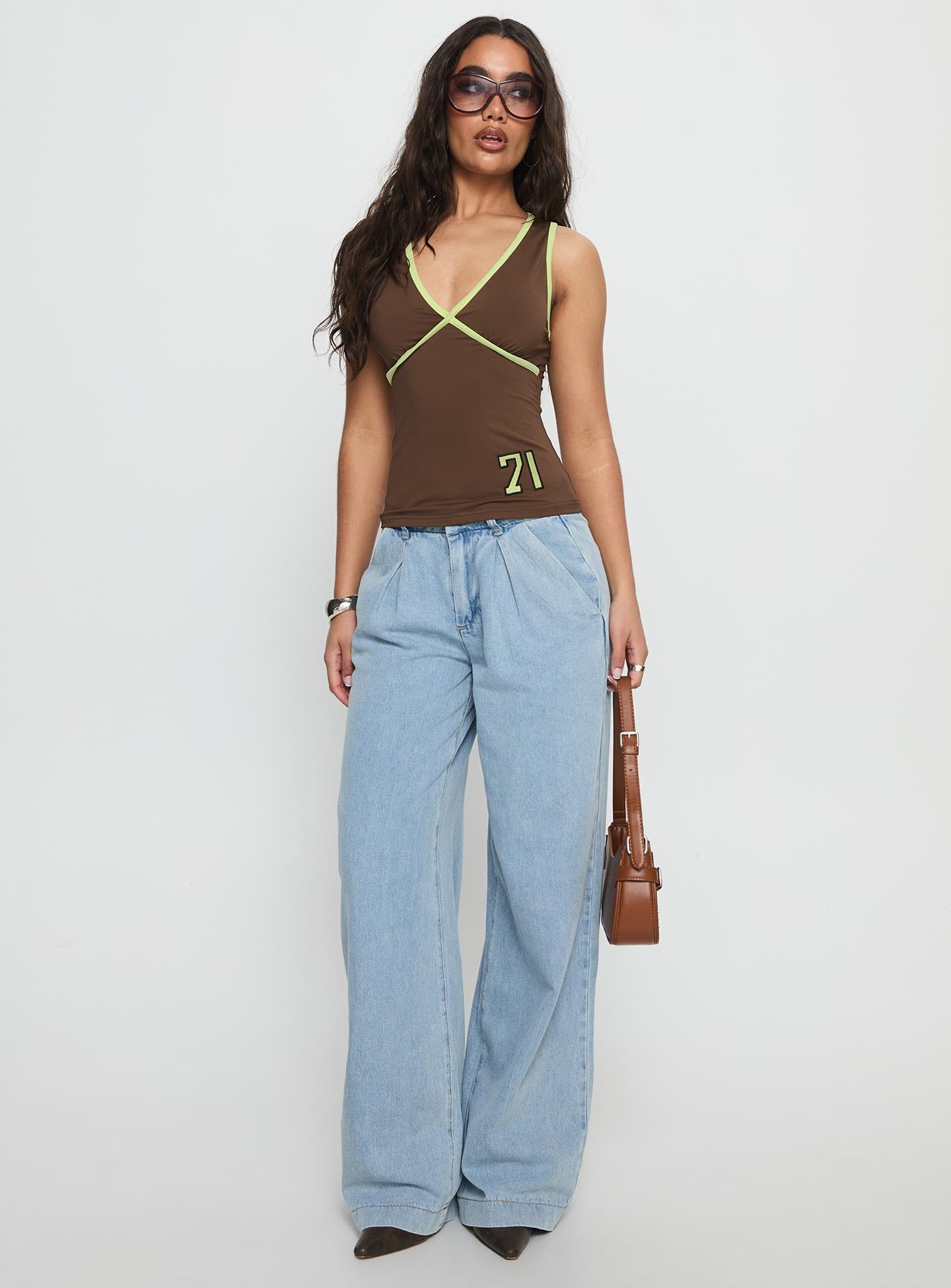 Siloh Mid Rise Wide Leg Denim Jeans Light Blue Wash