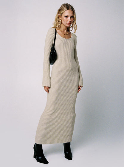 Malletti Long Sleeve Maxi Dress Beige