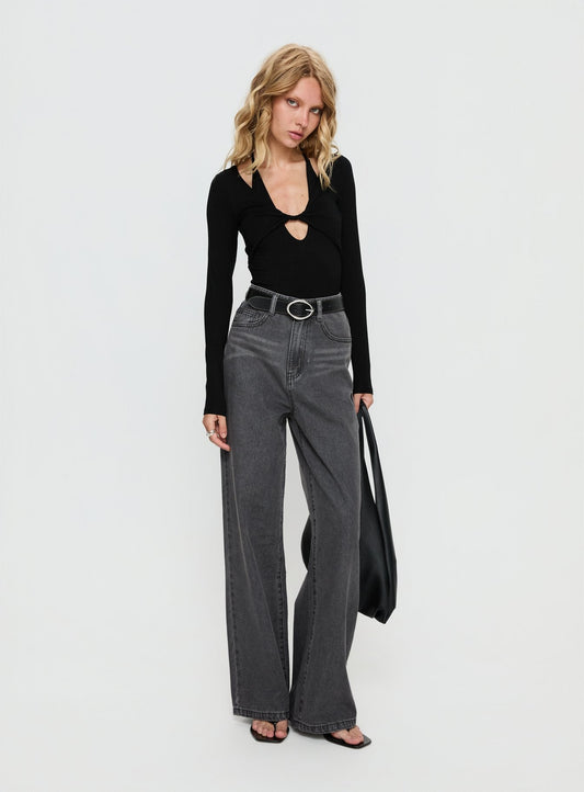 Tulia Long Sleeve Layered Bodysuit Black