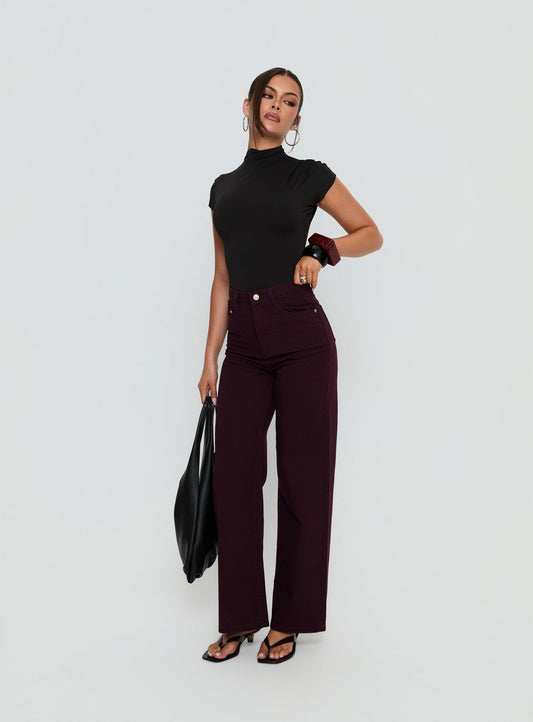 Nicolo High Rise Straight Leg Jeans Currant