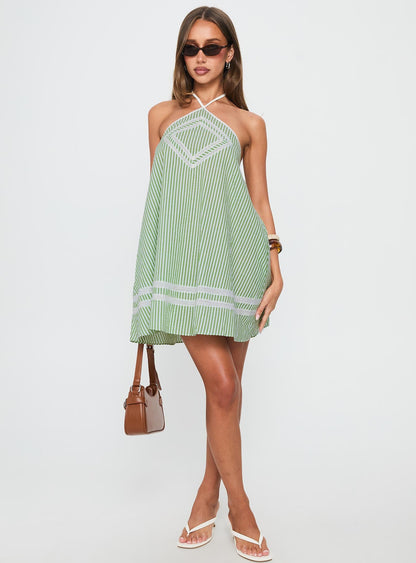 River Rose Anglais Swing Mini Dress Green Stripe