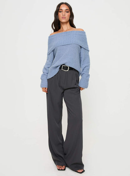 Parkley Boucle Off The Shoulder Sweater Blue