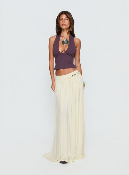 Velvet Storm Tie Detail Flowy Maxi Skirt Cream
