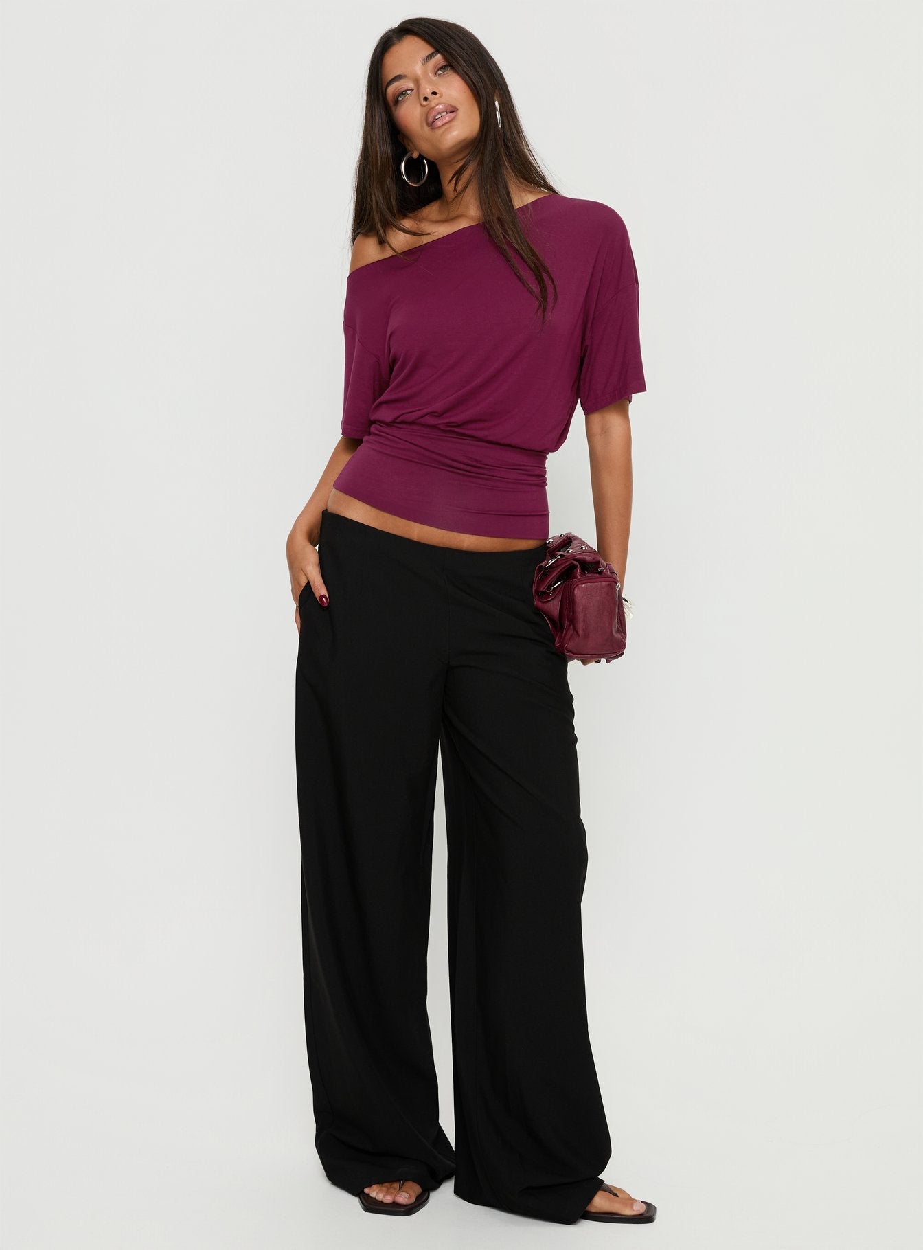 Ashlinn Off Shoulder Drapey Top Cherry Lacquer