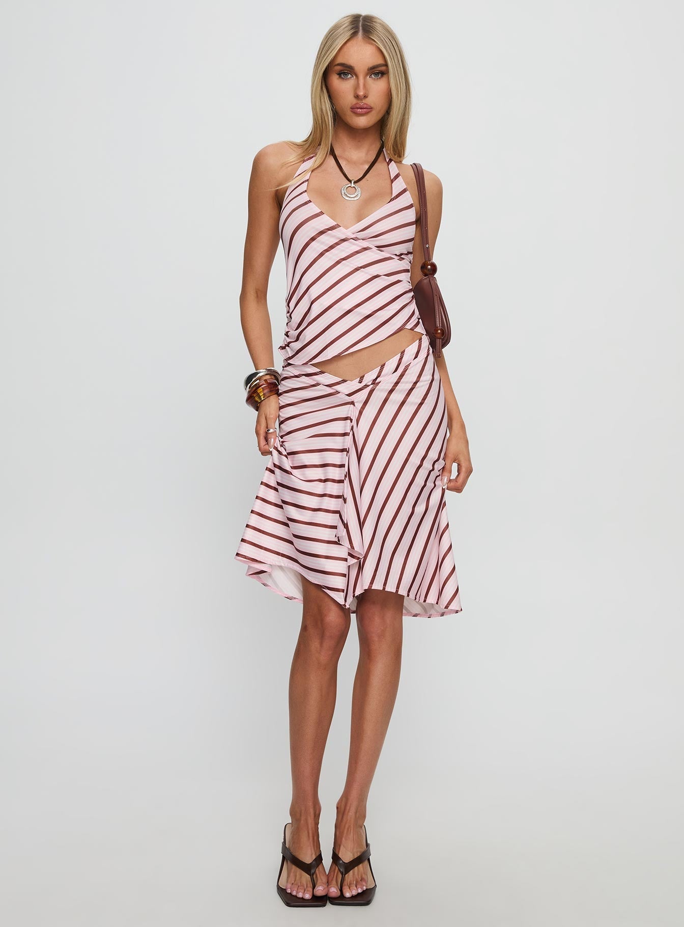 Fayez Top Diagonal Pink Stripe