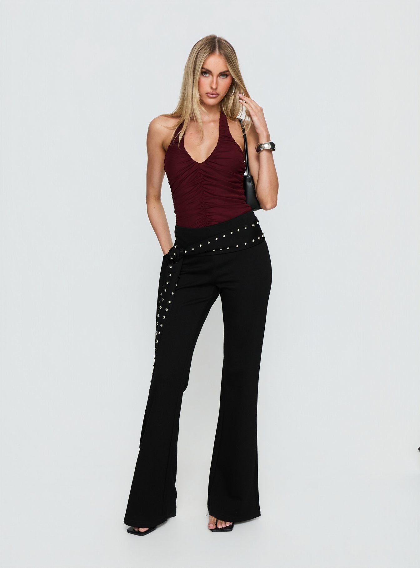 Eye Candy Ruched Bodysuit Burgundy