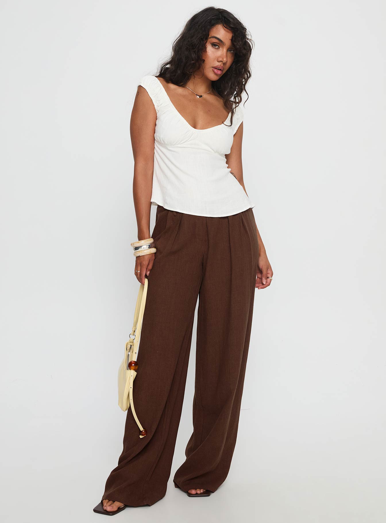 With Pleasure Puff Sleeve Linen Blouse Top White