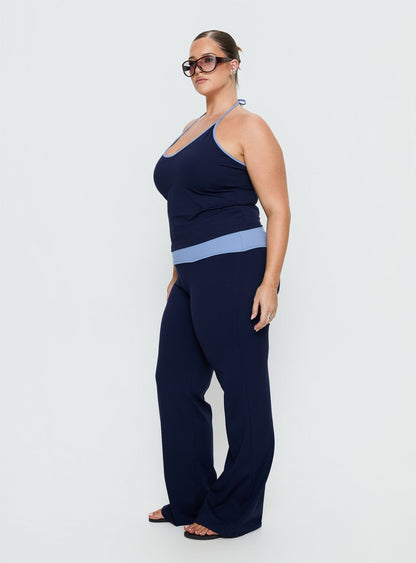 Kobee Jersey Flare Pants Navy / Light Blue Curve