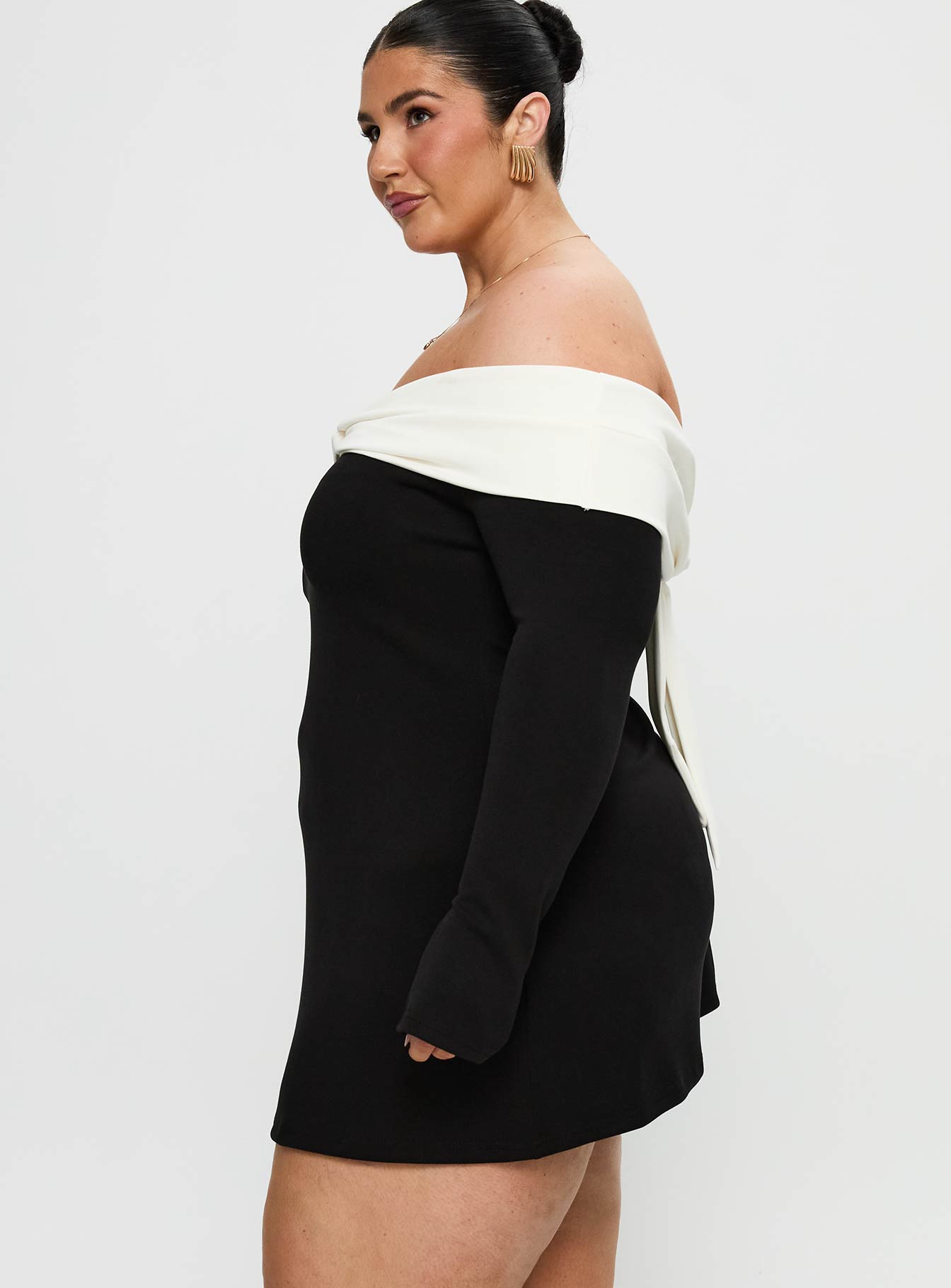 Distractions Off Shoulder Long Sleeve Mini Dress Multi Curve