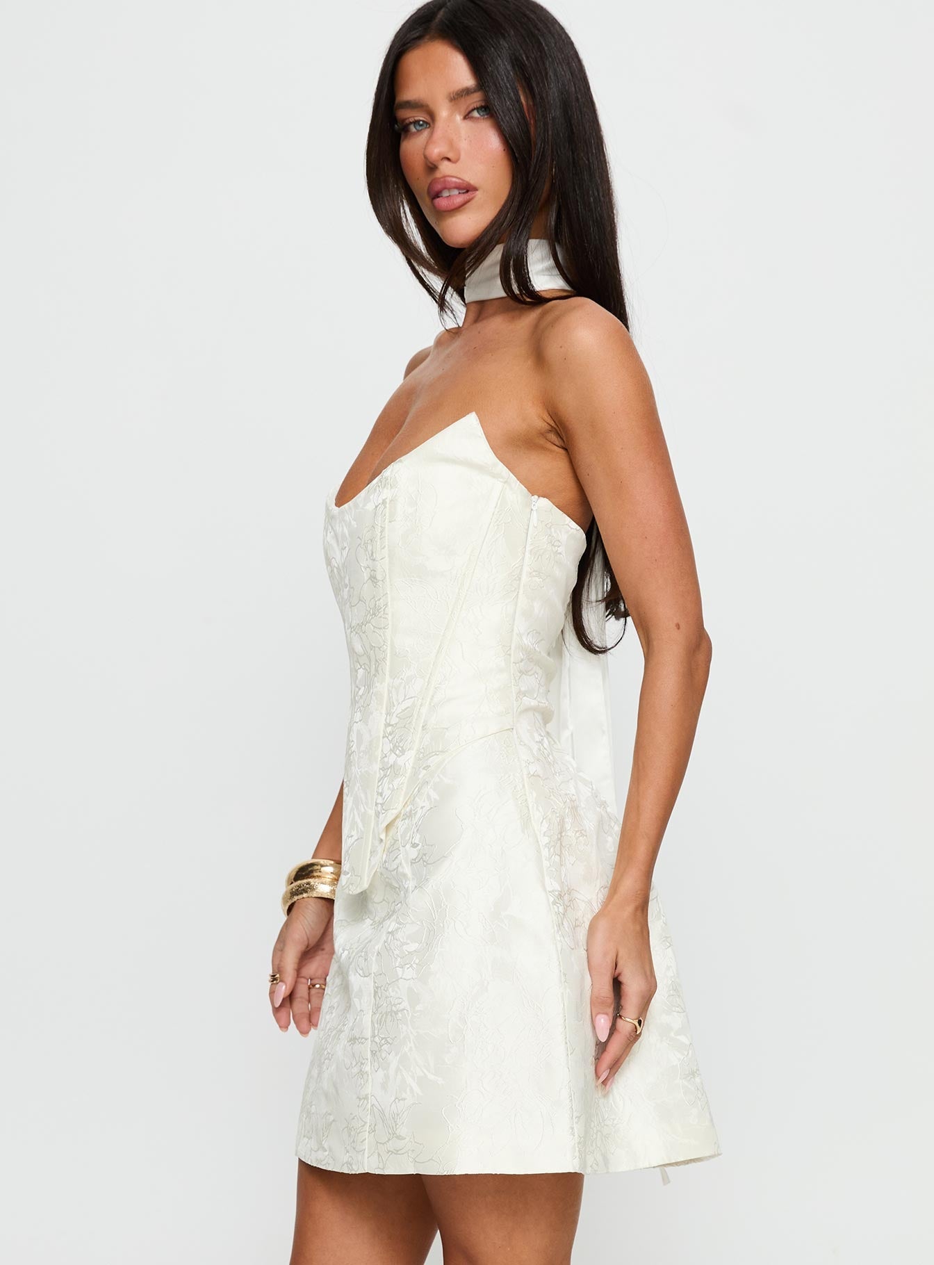 Pearla Strapless Scarf Mini Dress Ivory