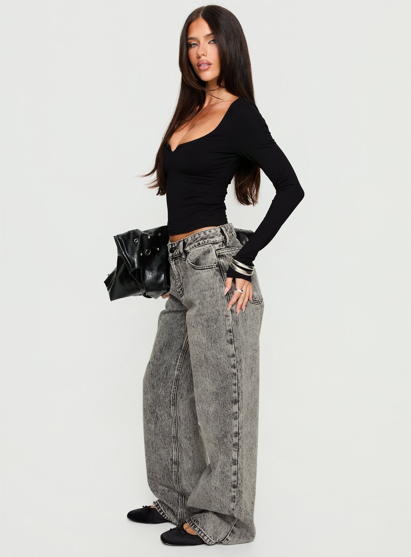 Serenitia Mid Rise Relaxed Jeans Washed Grey
