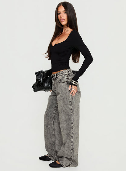 Serenitia Mid Rise Relaxed Jeans Washed Grey