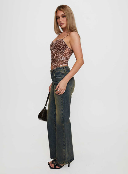 Inverness Pinched Detail Mid Rise Wide Leg Jeans Tea