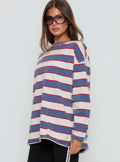 Horizon Long Sleeve Top Dusty Blue Stripe