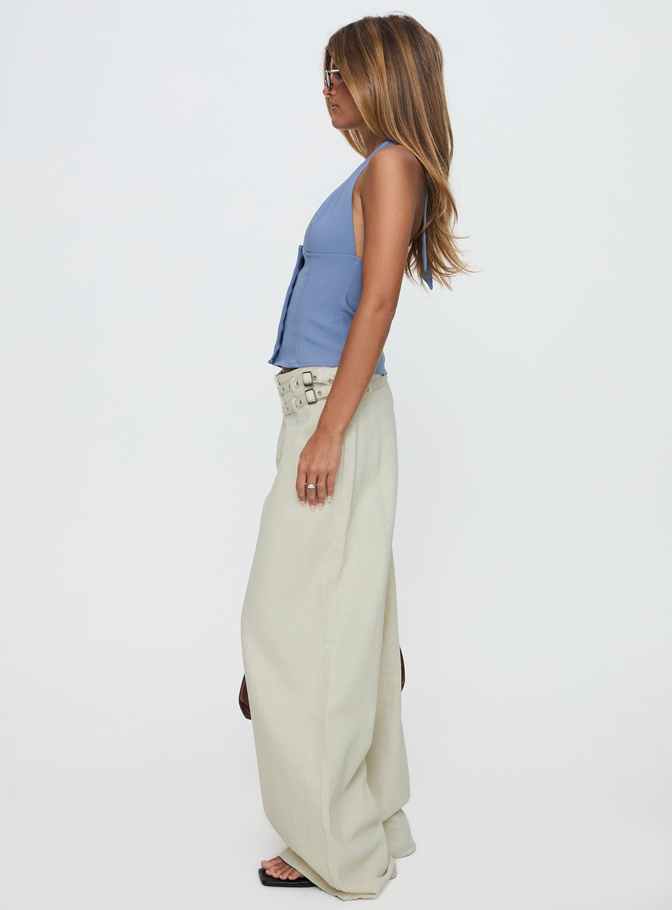 Paltrow Mid Rise Wide Leg Cargo Jeans Cream Petite